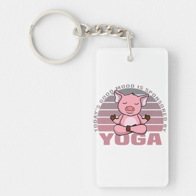Funny cute pig doing yoga. funny yoga poses key ring (Front)