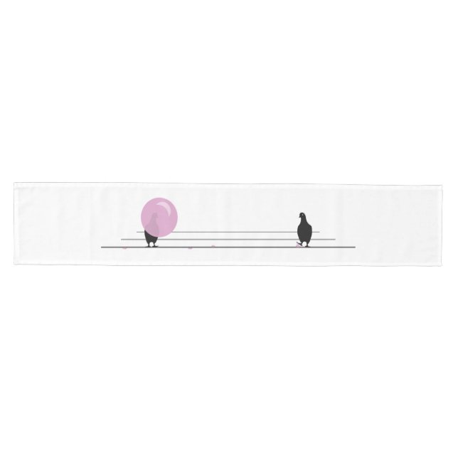 Funny Cute Pink Bubble Gum Birds On a Wire White Medium Table Runner (Horizontal)
