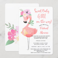 Funny cute pink flamingo baby shower virtual party