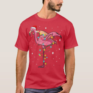 Funny Cute Pink Flamingo Christmas Lights Happy Ho T-Shirt
