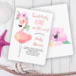 Funny cute pink flamingo floral baby shower party invitation<br><div class="desc">Cute pastel floral baby girl shower party invitation template with a funny pink flamingo bird with a floral arrangement of watercolor magenta and blush pink flower blooms bouquets. Fill in your information in the spots, You can choose to customise it further changing fonts and colours of lettering. ---- The invitation...</div>