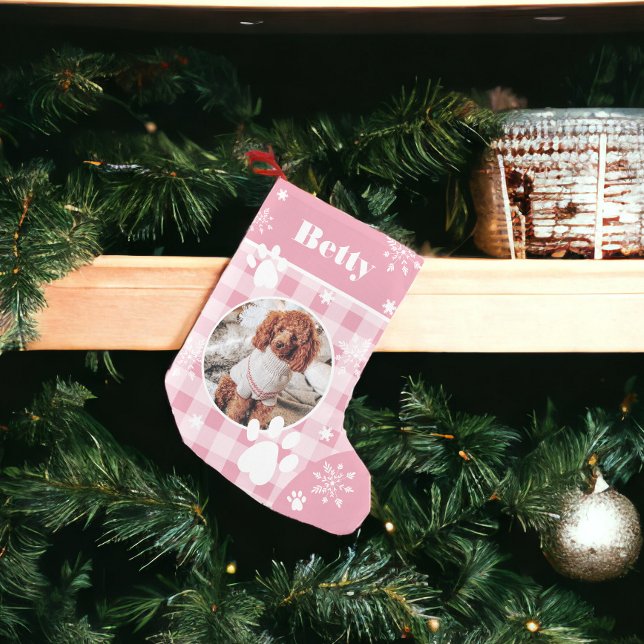 Funny cute pink flannel dog pet photo Christmas Small Christmas Stocking (Funny cute pink flannel dog pet photo Christmas Small Christmas Stocking)