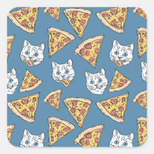 Funny Cute Pizza Cat Pattern Square Sticker