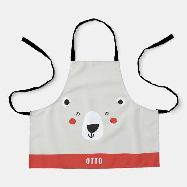 Funny cute polar bear personalised children's apron (Front)