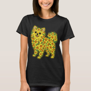 Funny Cute Pomeranian Flower Dog Daffodil Floral  T-Shirt