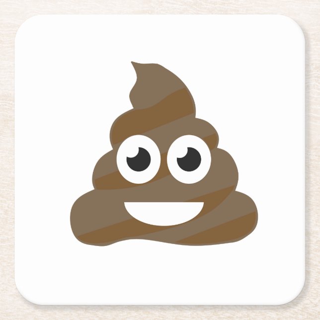 Funny Cute Poop Emoji Square Paper Coaster (Front)
