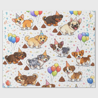 Funny & Cute Pooping Dog Birthday Wrapping Paper