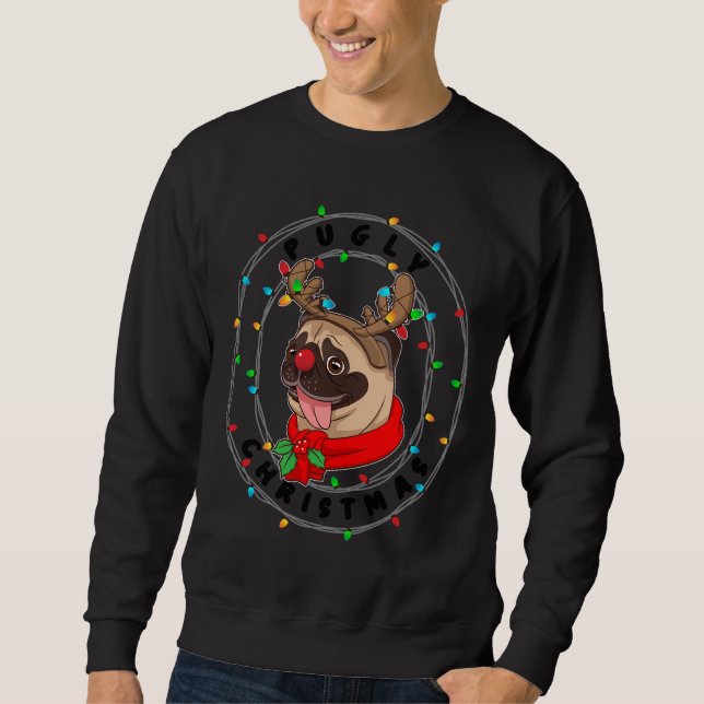 Funny Cute Pug Cool Pugly Christmas Costume Relaxe Sweatshirt (Front)