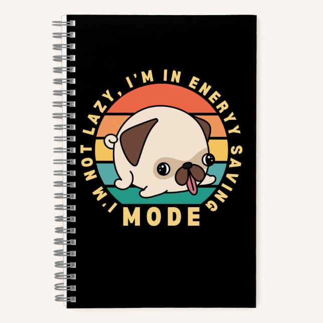 Funny Cute Pug Dog Lazy Quote Retro Sunset Notebook (Front)