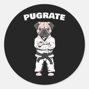Funny Cute Pug Karate Black Belt Martial Art Love Classic Round Sticker