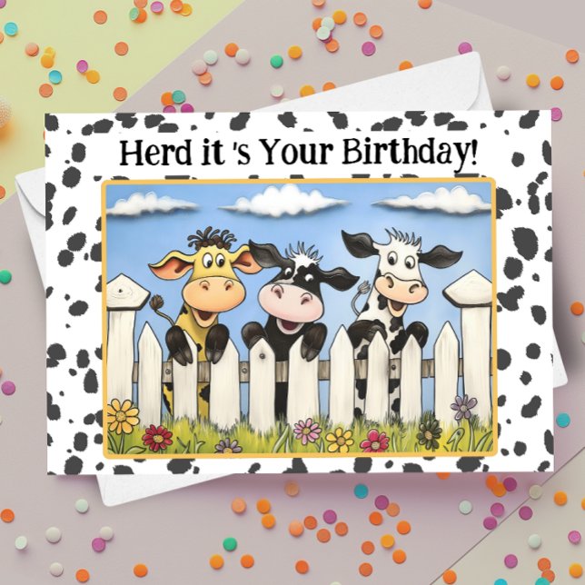Funny Cute Pun Cartoon Farm Cow Herd Birthday  Card (Creator Uploaded)