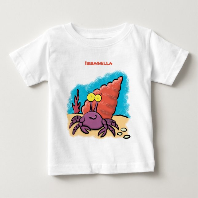 Funny cute purple cartoon hermit crab baby T-Shirt (Front)