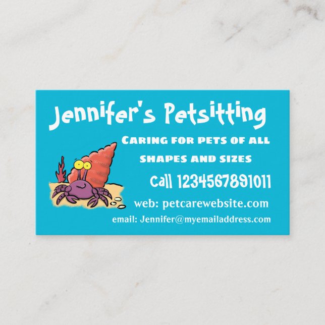 Funny cute purple cartoon hermit crab business card (Front)