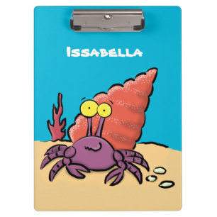 Funny cute purple cartoon hermit crab clipboard