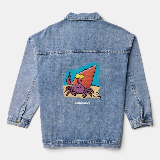 Funny cute purple cartoon hermit crab denim jacket (Back)