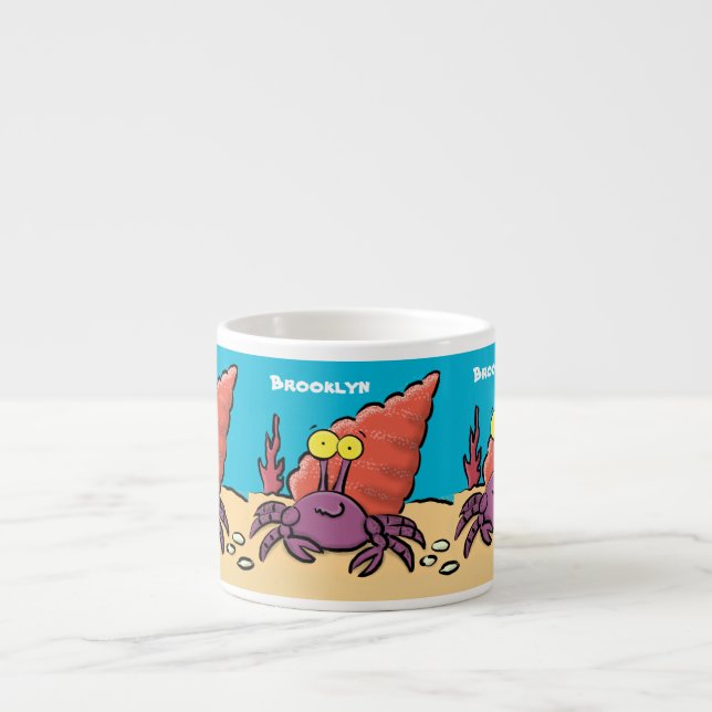 Funny cute purple cartoon hermit crab espresso cup (Front)