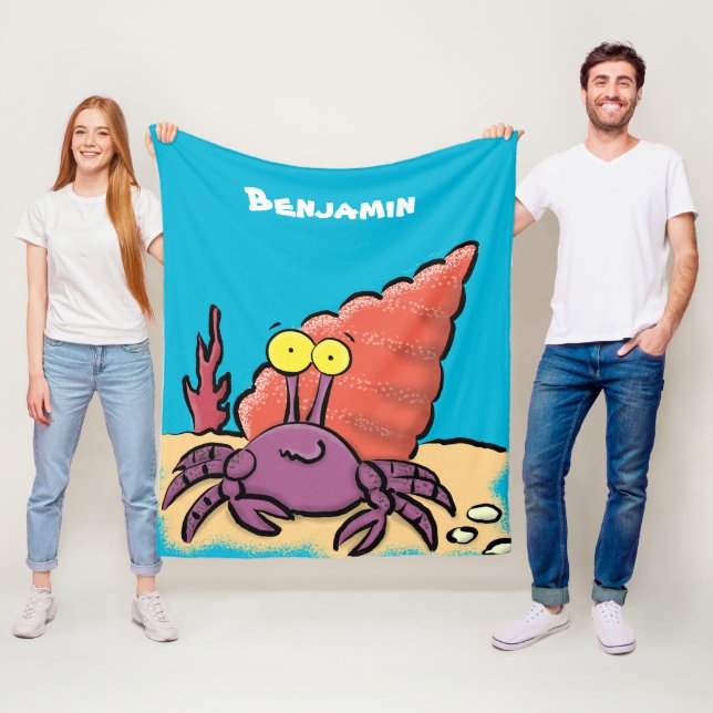 Funny cute purple cartoon hermit crab fleece blanket (In Situ)