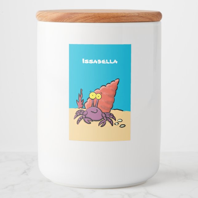 Funny cute purple cartoon hermit crab food label (Front)