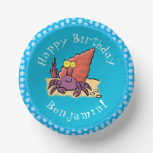 Funny cute purple cartoon hermit crab paper plate