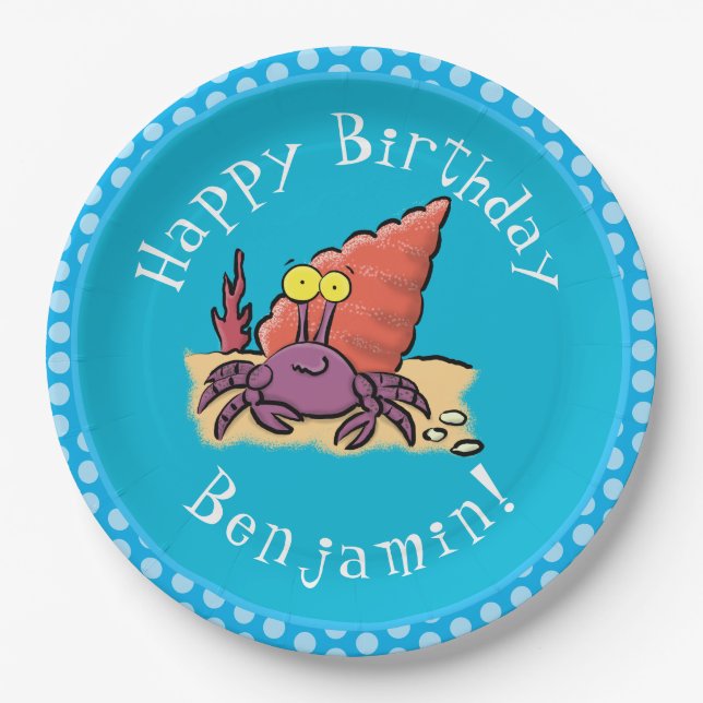 Funny cute purple cartoon hermit crab paper plate (Front)