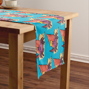 Funny cute purple cartoon hermit crab short table runner