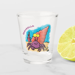 Funny cute purple cartoon hermit crab  shot glass