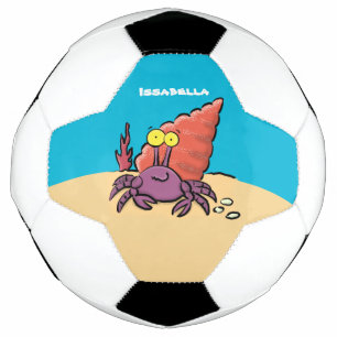 Funny cute purple cartoon hermit crab soccer ball