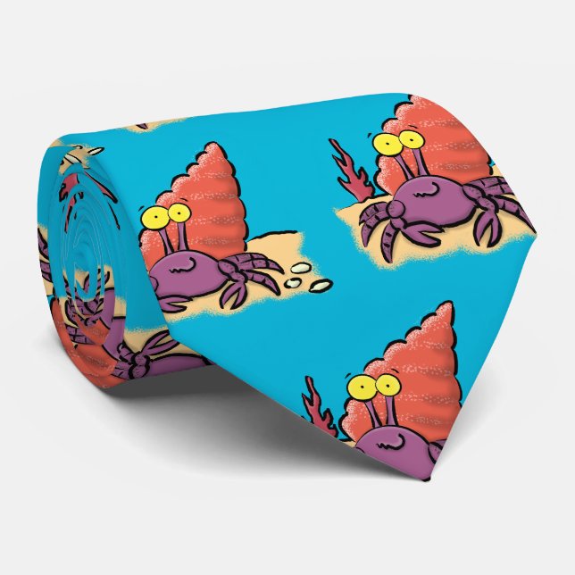Funny cute purple cartoon hermit crab tie (Rolled)