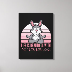 Funny cute rabbit doing yoga. funny yoga poses canvas print