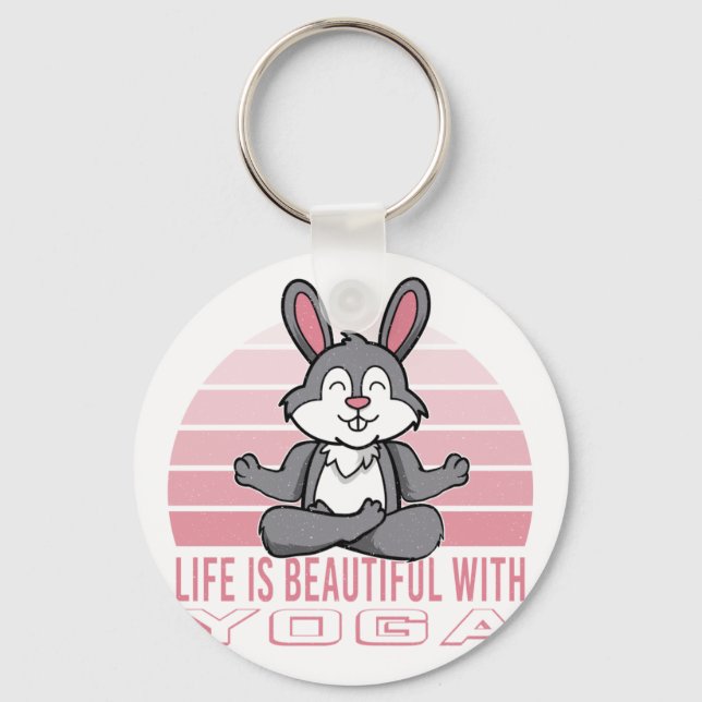 Funny cute rabbit doing yoga. funny yoga poses key ring (Front)