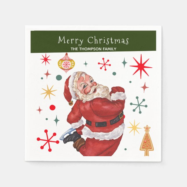 Funny Cute Red and Green Monogram Christmas Santa Napkin (Front)