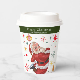Funny Cute Red and Green Monogram Christmas Santa Paper Cups