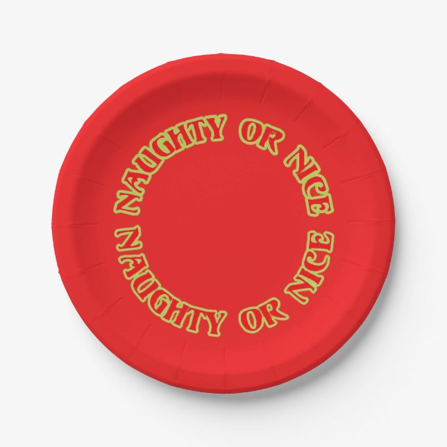 Funny Cute Red Green Christmas Naughty or Nice  Paper Plate (Front)