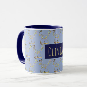 Funny Cute Reindeer Pattern Elegant Blue Faux Gold Mug