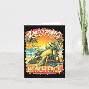 Funny Cute Resting Beach Face Sea Turtle Card