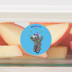 Funny cute rhino juggling on unicycle