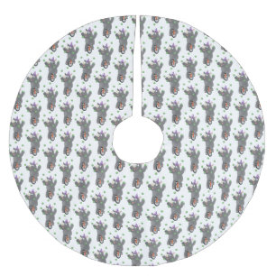 Funny cute rhino juggling on unicycle brushed polyester tree skirt