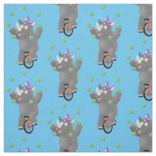 Funny cute rhino juggling on unicycle fabric