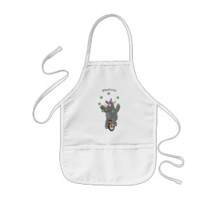 Funny cute rhino juggling on unicycle kids apron