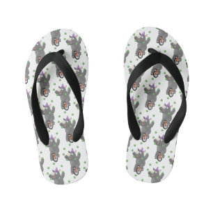 Funny cute rhino juggling on unicycle kid's jandals
