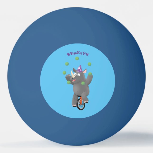 Funny cute rhino juggling on unicycle ping pong ball (Front)