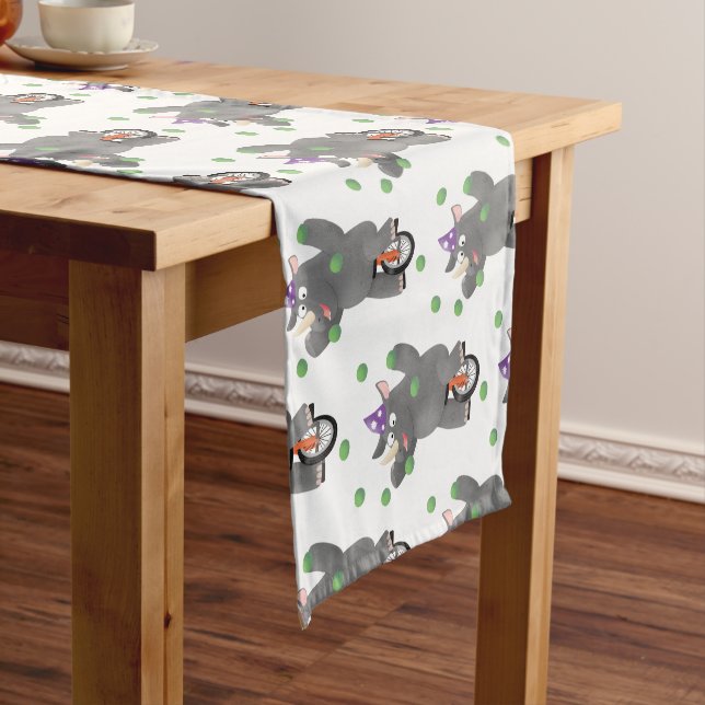 Funny cute rhino juggling on unicycle short table runner (In Situ)