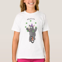 Funny cute rhino juggling on unicycle