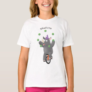 Funny cute rhino juggling on unicycle T-Shirt