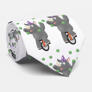Funny cute rhino juggling on unicycle tie