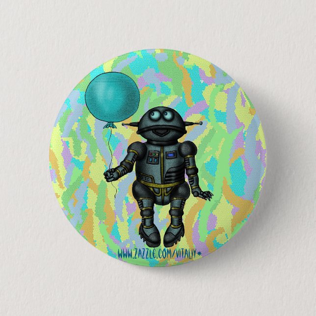 Funny cute robot with balloon button design (Front)