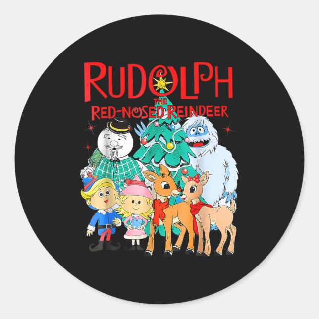 Funny Cute Rudolph The Red Nosed Reindeer Christma Classic Round Sticker (Front)