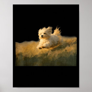 Funny Cute Running Dog Art Maltese Running in The Poster