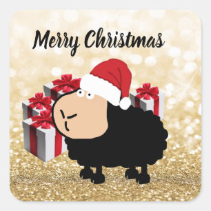 Funny cute Santa cartoon sheep Christmas Square Sticker