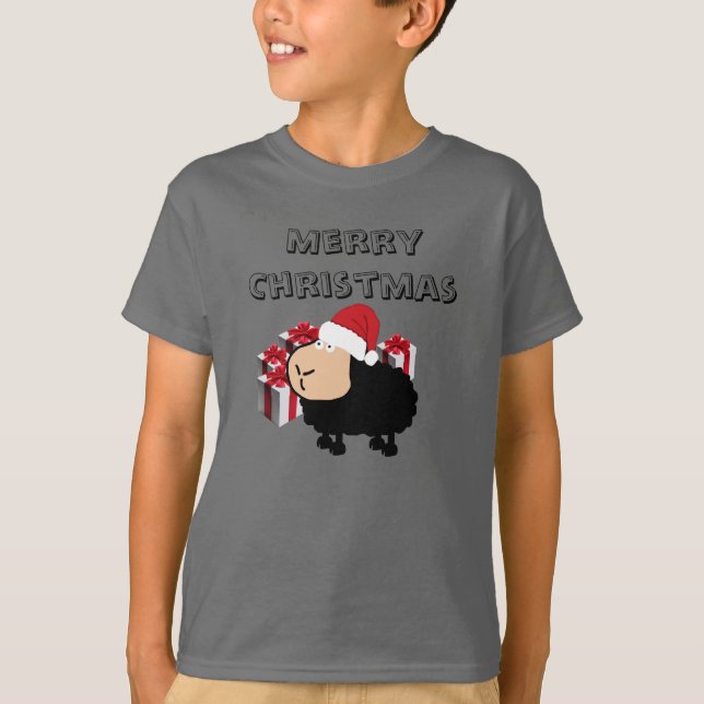 Funny cute Santa cartoon sheep Christmas T-Shirt (Front)
